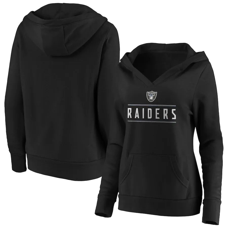 Women Oakland Raiders Fanatics Branded Black Iconic League Leader V-Neck Pullover Hoodie->women nfl jersey->Women Jersey